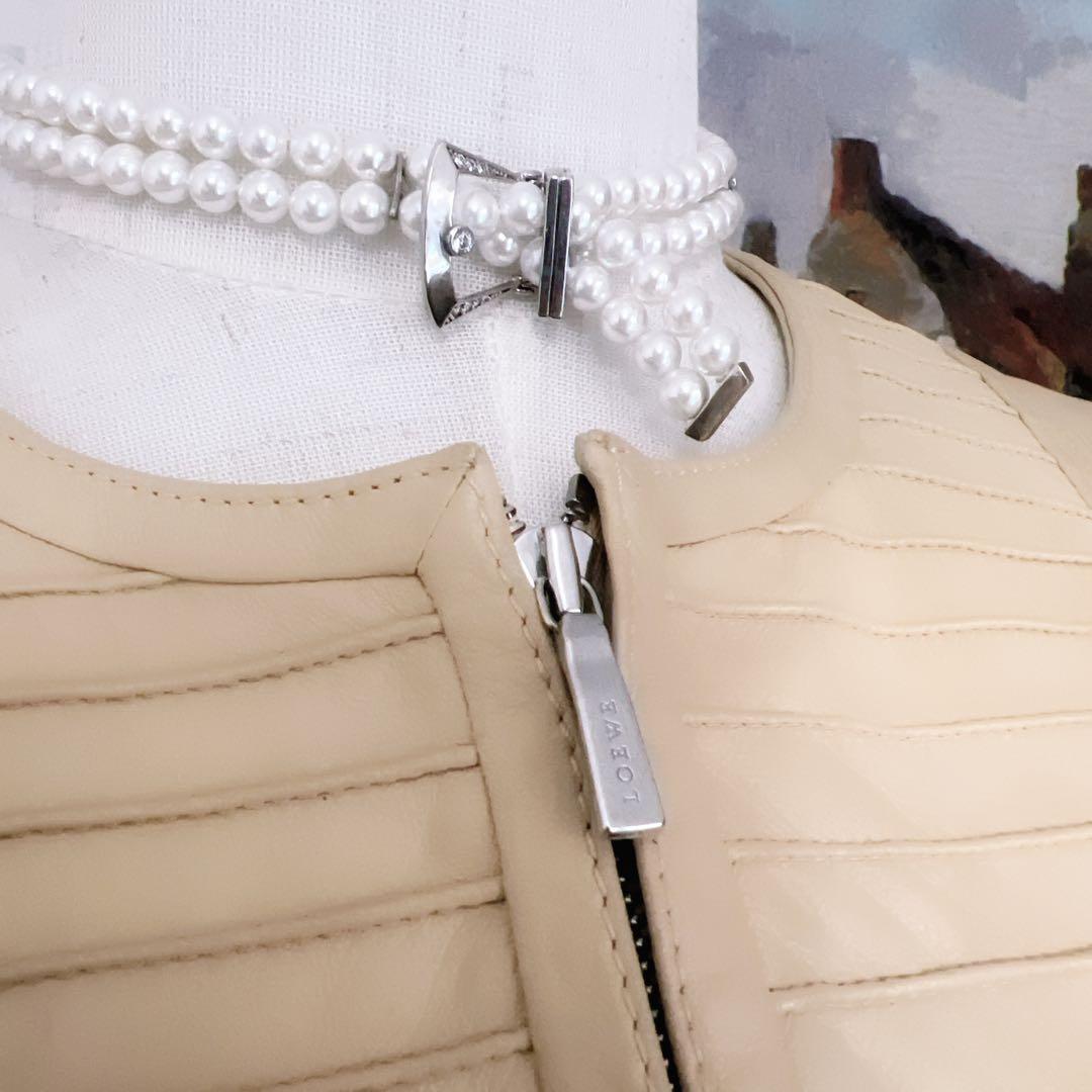 極美品　LOEWEロエベ レザー本革　ジャケット ノーカラー　ベージュ　ブルゾン