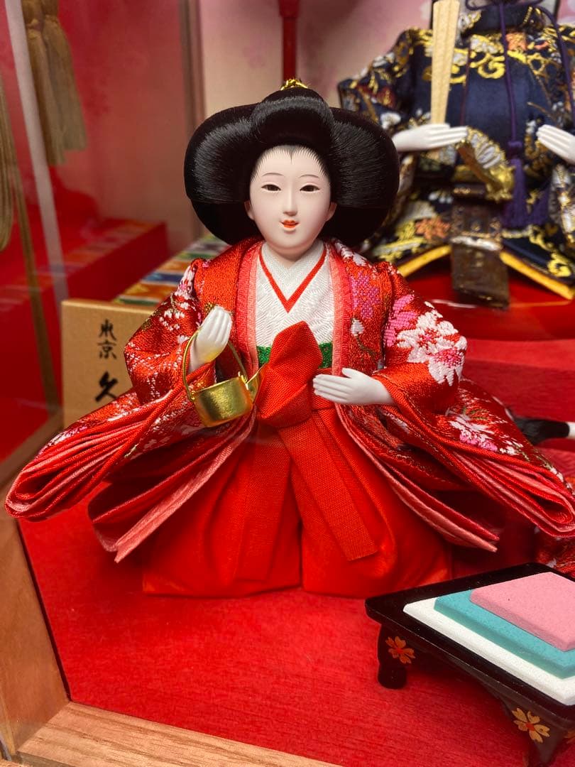 東京久月　雛人形五人飾りアクリルケース入り・間口約５２×奥行約３２×高さ約３５㎝