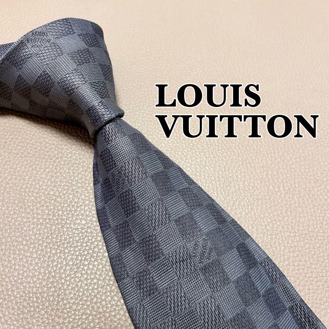 ルイヴィトン　ネクタイ　ストライプ ドット　チェック　グレー　灰色