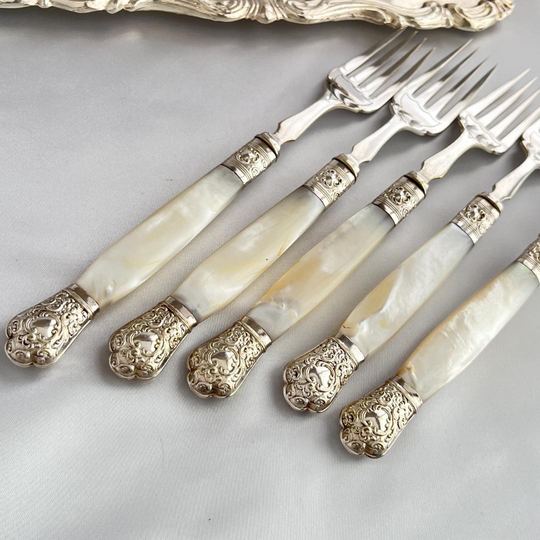 【英国】【白蝶貝】ロココのカトラリーセット ナイフ/フォーク 10本