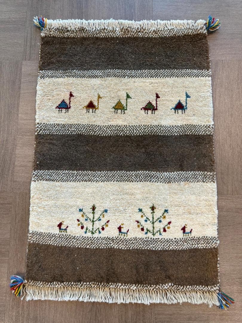 ギャッベ 93x64cm ペルシャ絨毯 手織り ギャベ 玄関マットラグ 絨毯