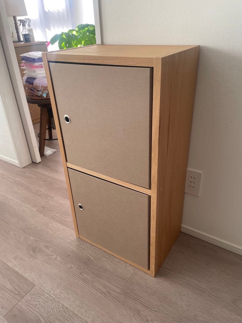 無印 スタッキングシェルフ2段(オーク材)＋FLAP2枚(トープ)