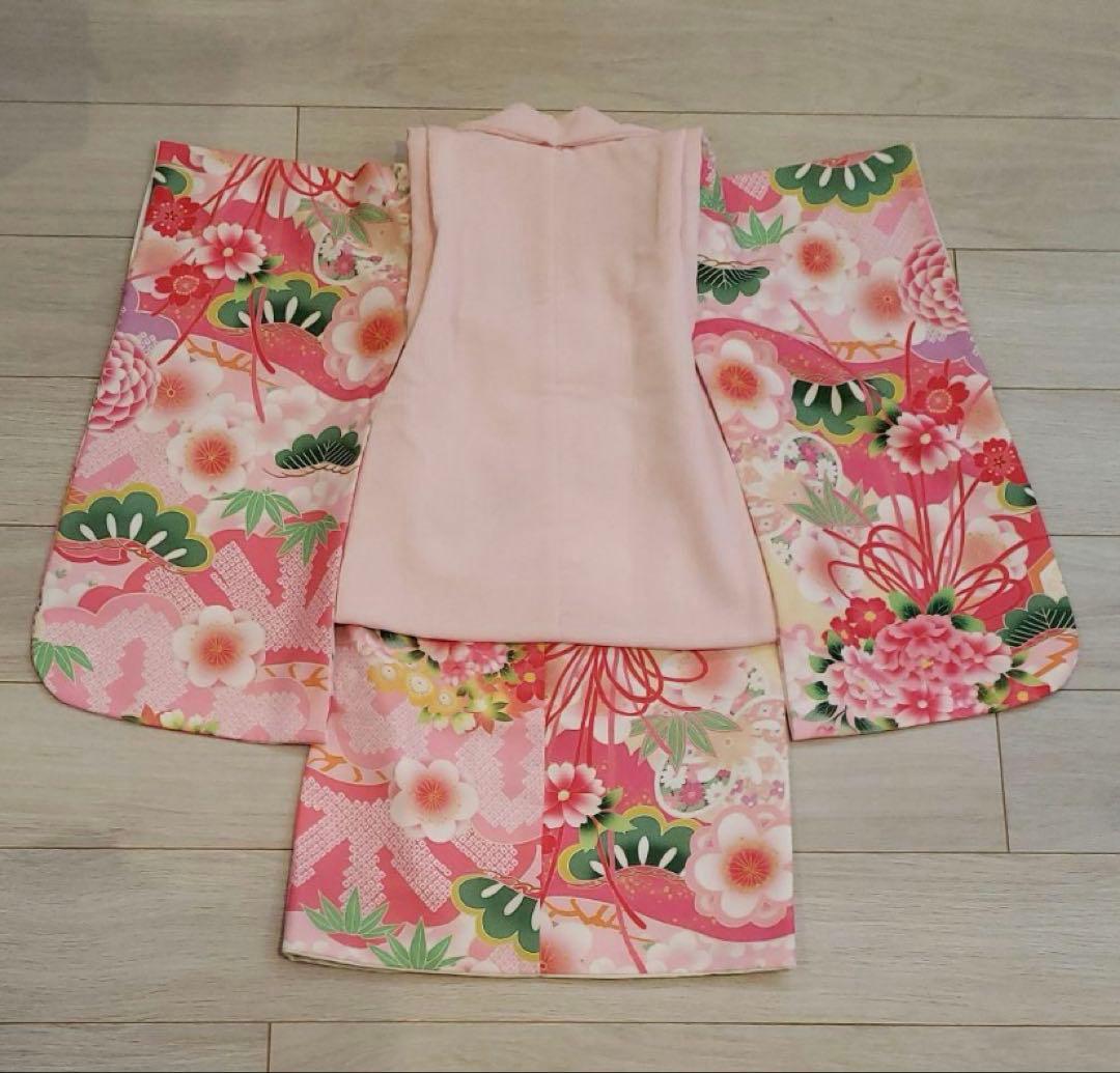 【式部浪漫】七五三 3歳 着物 被布 セット 日本製 ピンク花柄お祝い事お正月