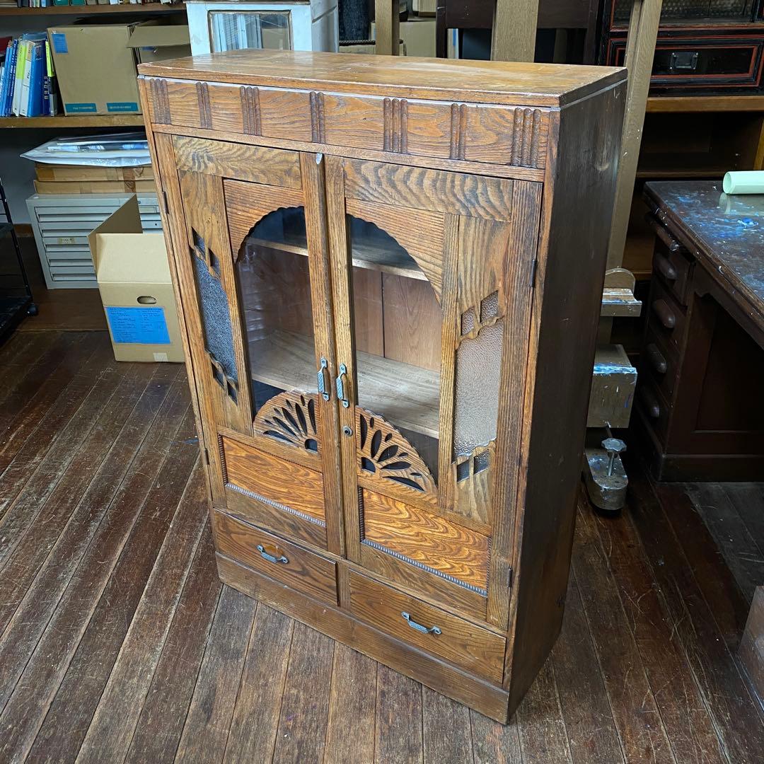 【引取で8600円引き】昭和レトロ 木製キャビネット ガラス扉付き 引き出し付き
