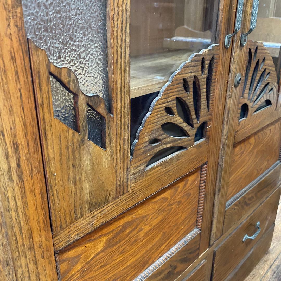 【引取で8600円引き】昭和レトロ 木製キャビネット ガラス扉付き 引き出し付き