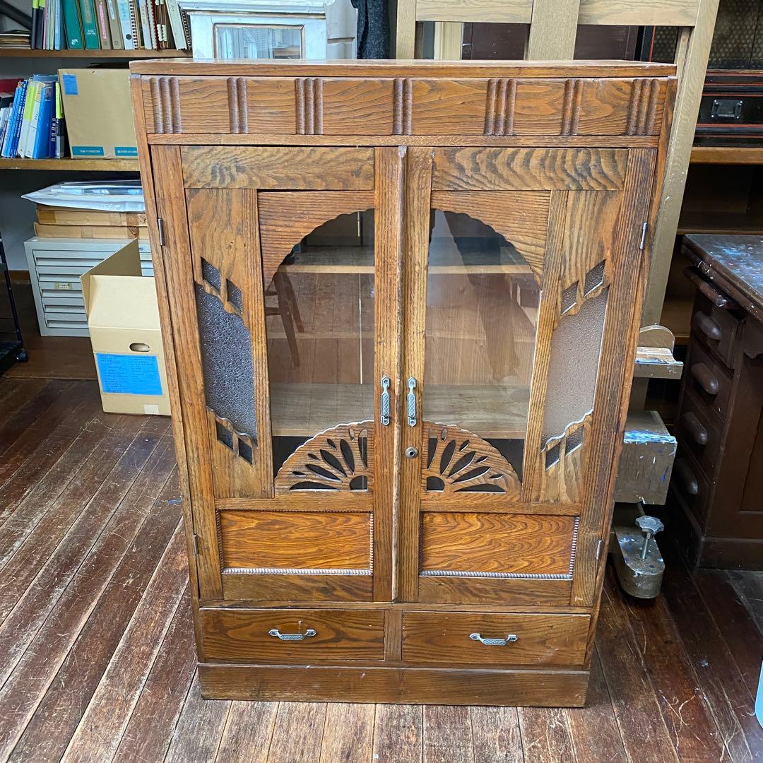 【引取で8600円引き】昭和レトロ 木製キャビネット ガラス扉付き 引き出し付き