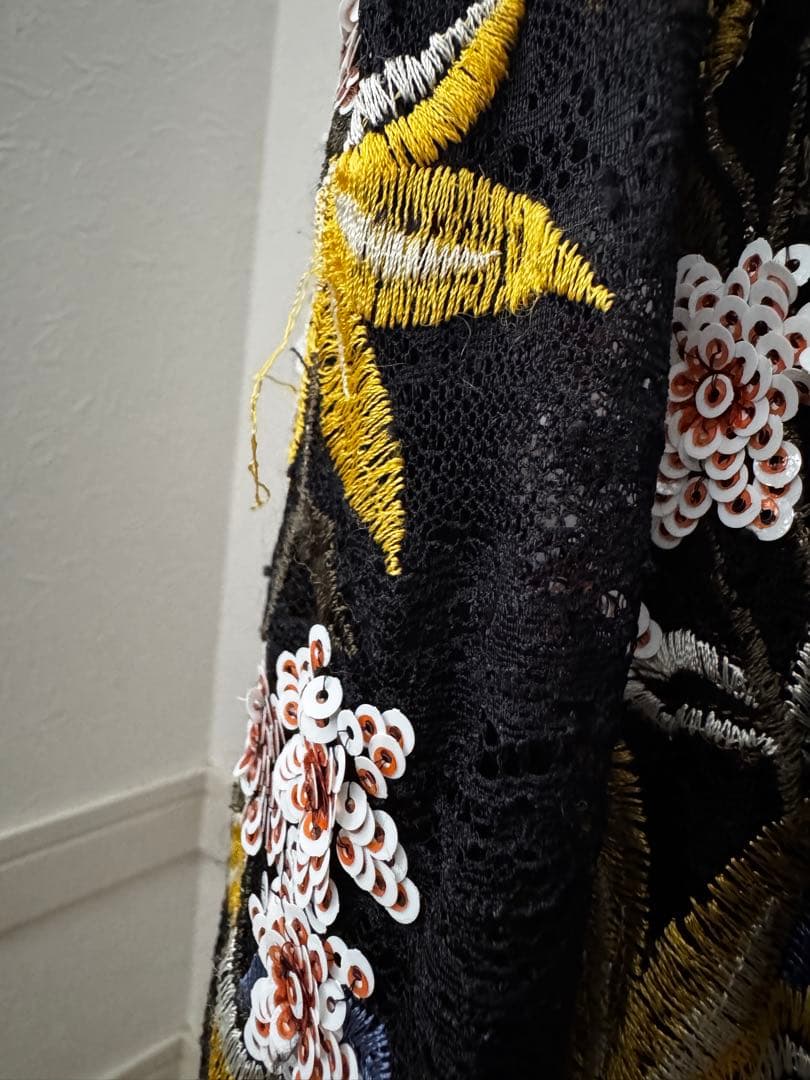 グレースコンチネンタル　フラワーライン刺繍ワンピース　ブラック　36