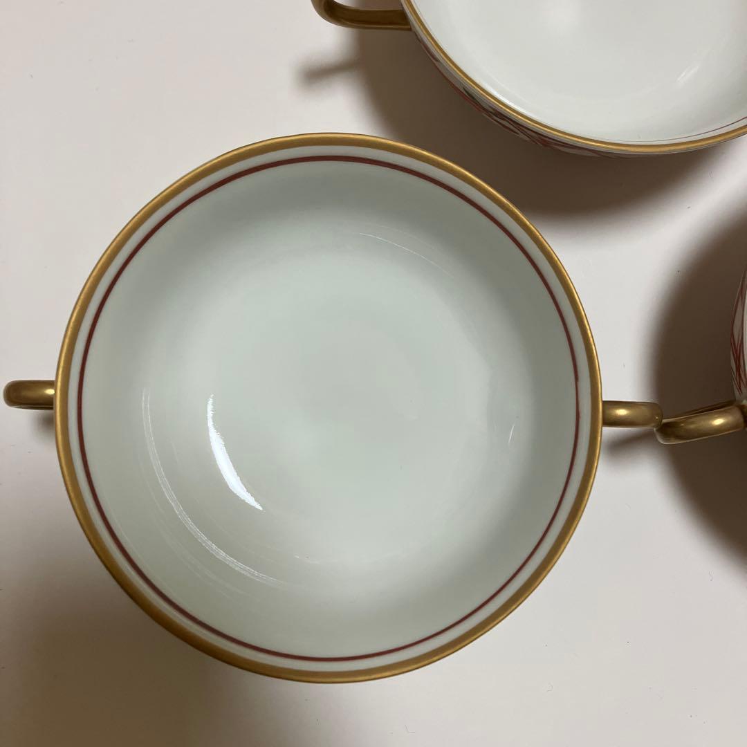 有田焼 福泉窯 手書き 赤絵 未使用 3客 スープカップ ソーサー