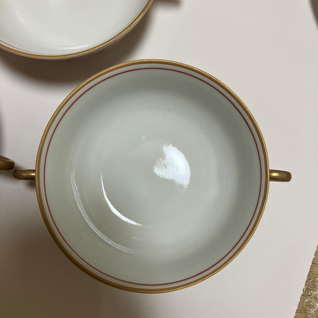 有田焼 福泉窯 手書き 赤絵 未使用 3客 スープカップ ソーサー