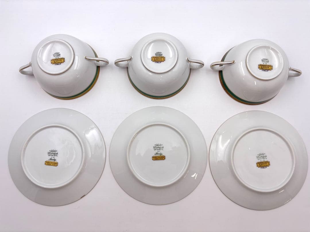 リチャードジノリ　パレルモグリーン　スープカップ＆ソーサー　6客セット