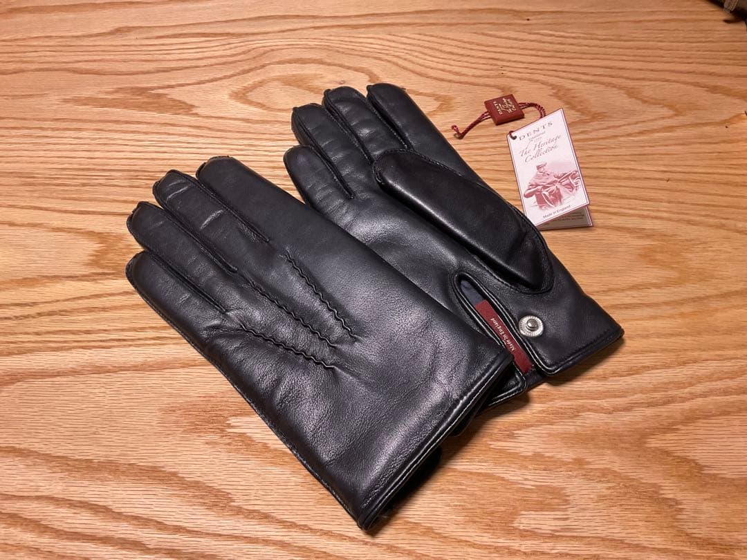 DENTS ブラック レザー手袋 ヘアシープ×ラビットファー　サイズ8