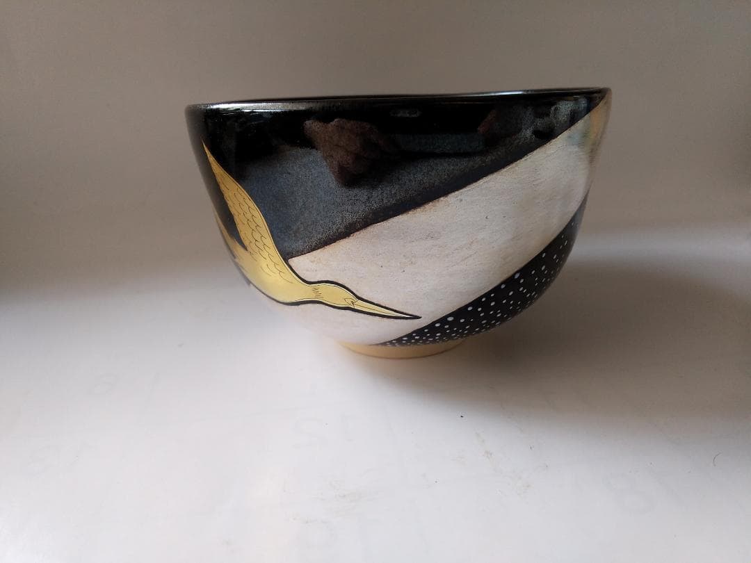暁窯 岡田暁山 作 色絵鵲橋絵 抹茶碗 茶道具 茶碗 共箱 栞 新品 未使用