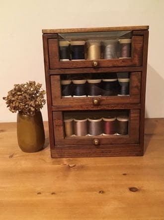 糸ケース ソーイングボックス 裁縫箱 ガラス 木製 アンティーク シャビー