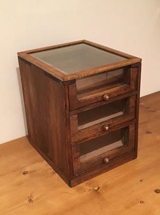 糸ケース ソーイングボックス 裁縫箱 ガラス 木製 アンティーク シャビー