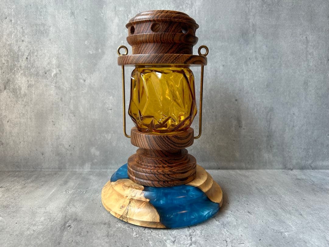 BASE WOOD DESIGN OD缶 ランタン 台座 花台 ポプラ×レジン⑦