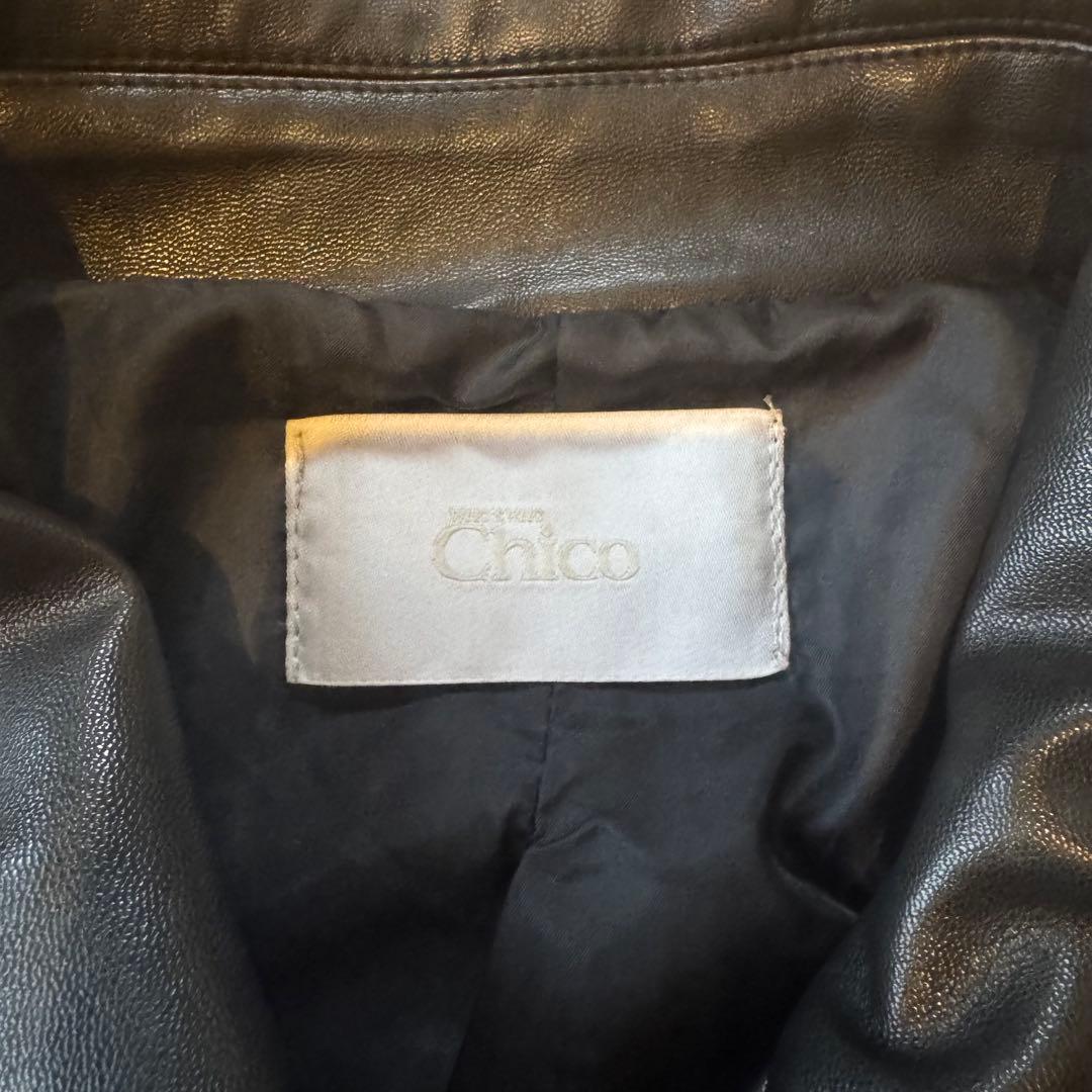 Chico チコ　フェイクレザーミドルルーズジャケット ブラック