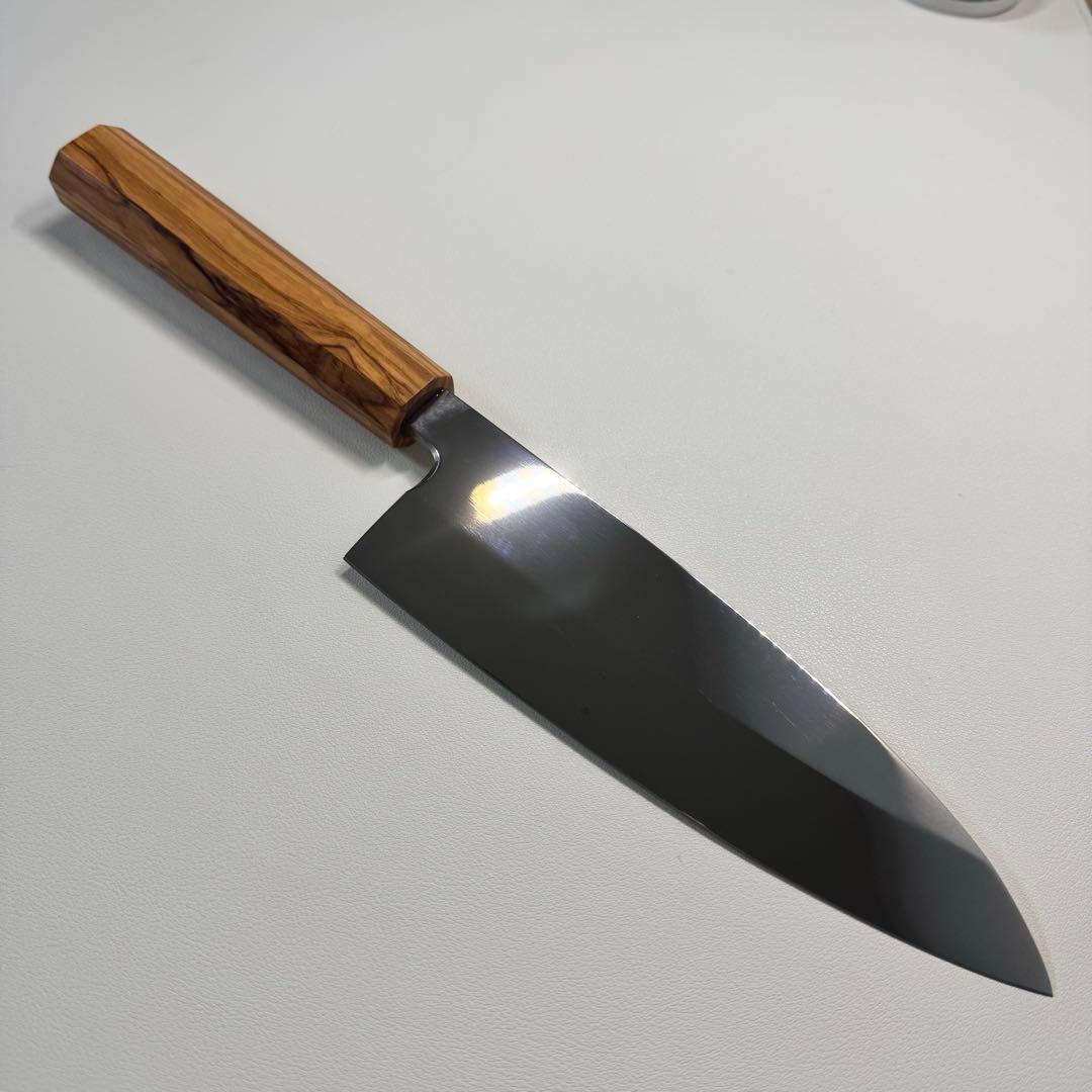 180mm出刃包丁 鏡面　天然木八角柄 全鋼 和包丁