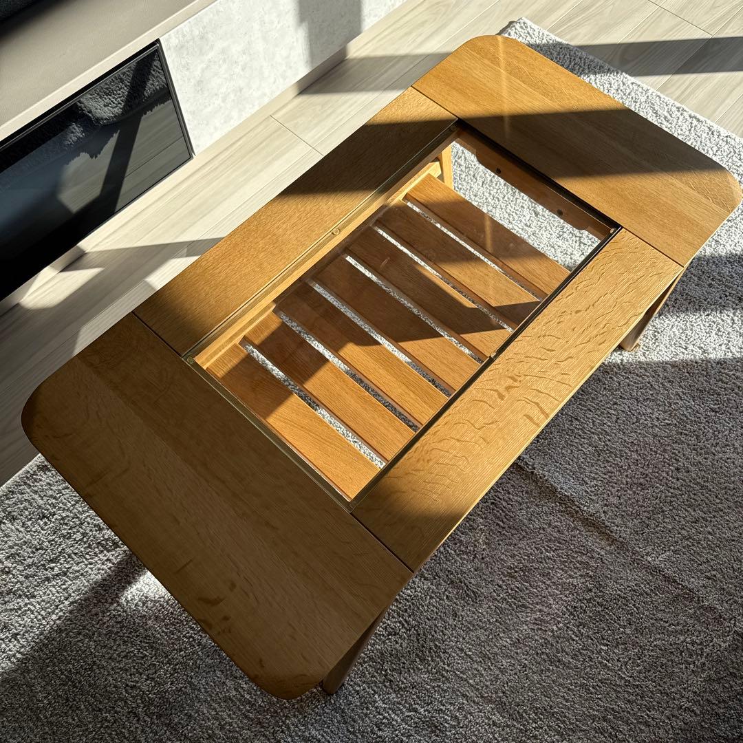 Keyuca木製センターテーブル ガラストップ