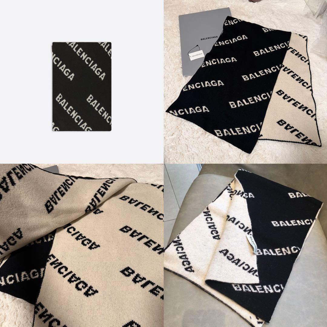 送料込み即日発送　BALENCIAGA ロゴ入りマフラー ブラック/ベージュ