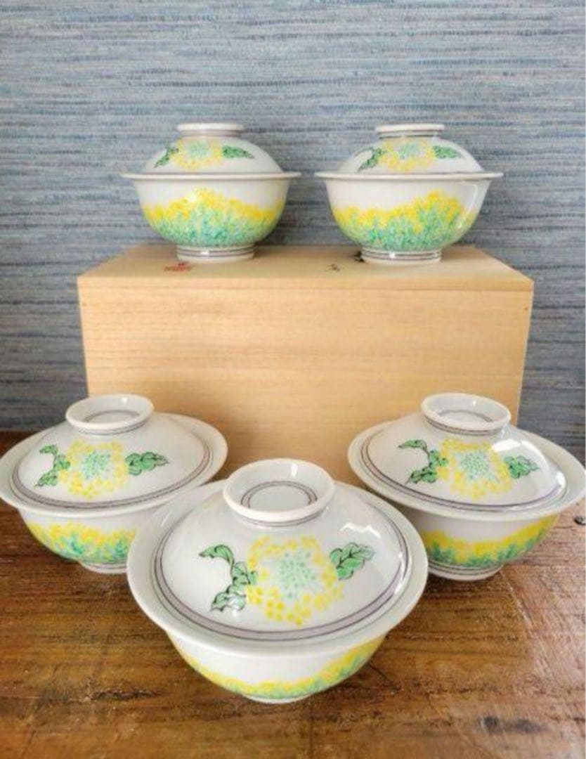 【新品未使用】京焼・清水焼の窯元 叶松谷(道夫)飯椀 蓋物 5客組セット