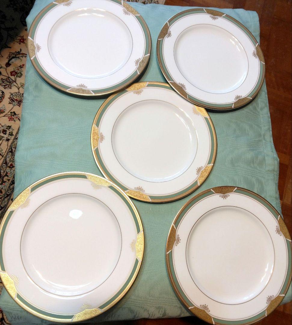 鳴海 皿2種類× 5枚 金色装飾グリーン