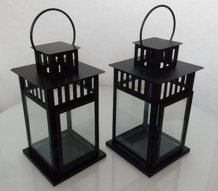 【2セット】アイアン スクエア ランタン キャンドルホルダー スタンド 黒