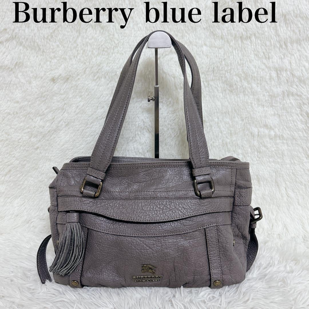 BURBERRY BLUE LABEL トートバッグ グレー　レザー ロゴ