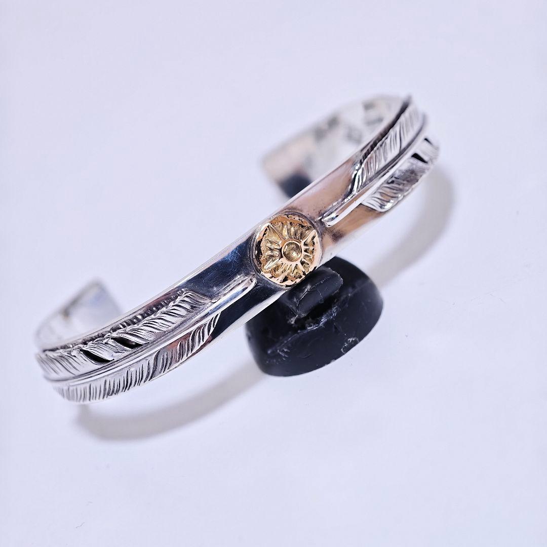 美品 アリゾナフリーダム K18 925 フェザー バングル 太陽神 羽根 銀