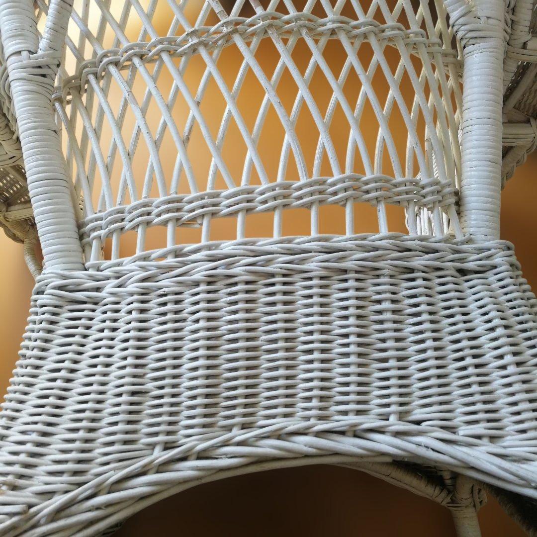 B ホワイトラタン編み込み椅子　籐家具