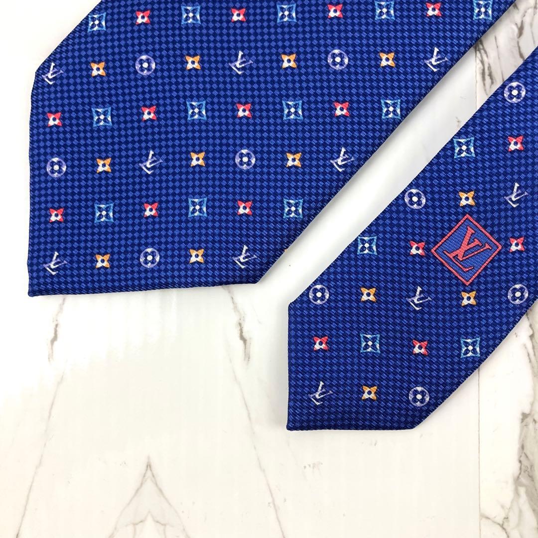 うし　未使用級　現行　ルイヴィトン　ネクタイ　モノグラムハーロー　ブルー