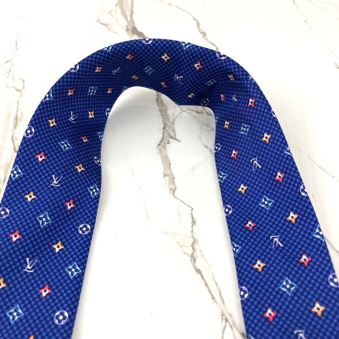 うし　未使用級　現行　ルイヴィトン　ネクタイ　モノグラムハーロー　ブルー