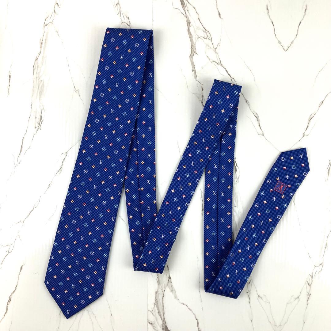 うし　未使用級　現行　ルイヴィトン　ネクタイ　モノグラムハーロー　ブルー