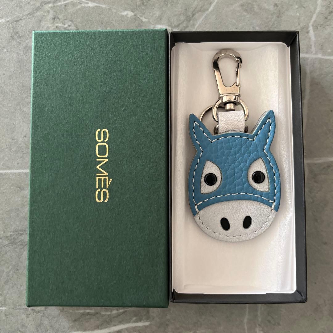 ソメスサドル レザーキーホルダー　馬メンコ　ブルー