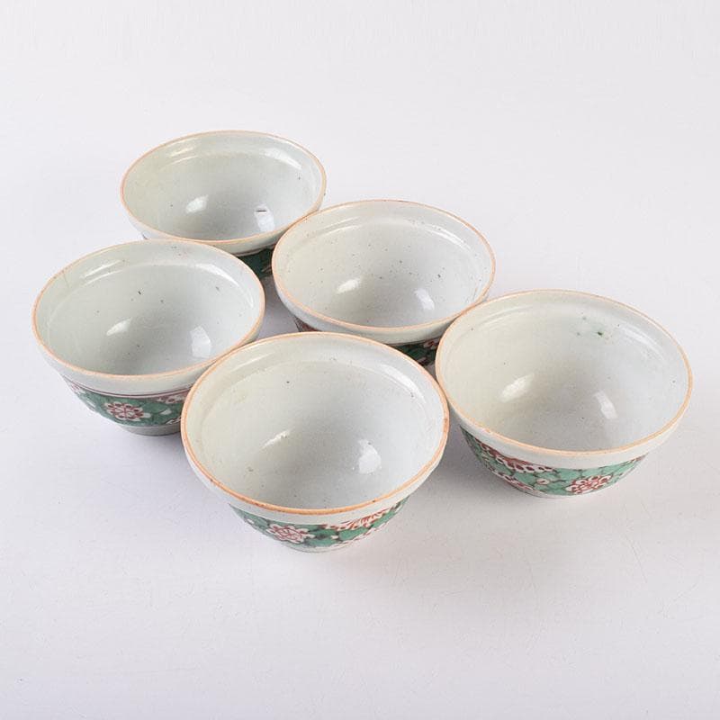 中国　南京赤絵　梅文　煎茶碗　五客　時代箱　V　R9030