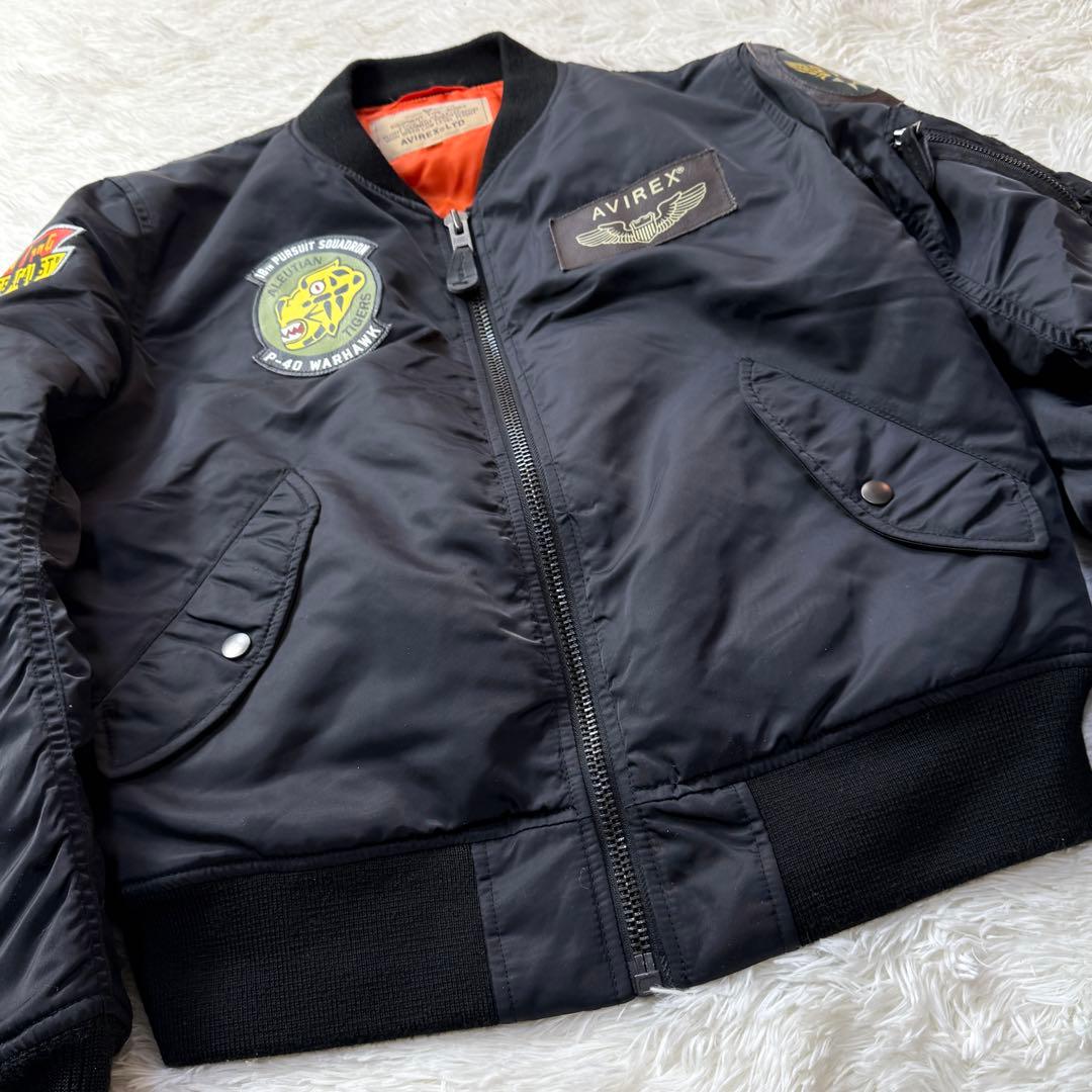 美品 AVIREX MA-1 アリューシャンタイガー 牛革ワッペン Mトップガン