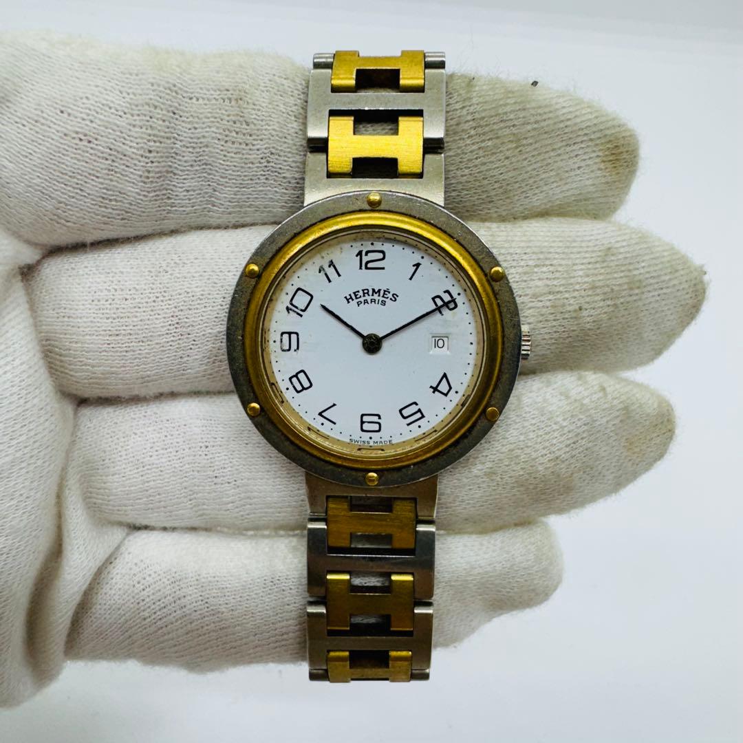 ✨HERMES✨エルメス✨クリッパー✨デイト✨コンビ✨Hベルト✨クォーツ✨腕時計