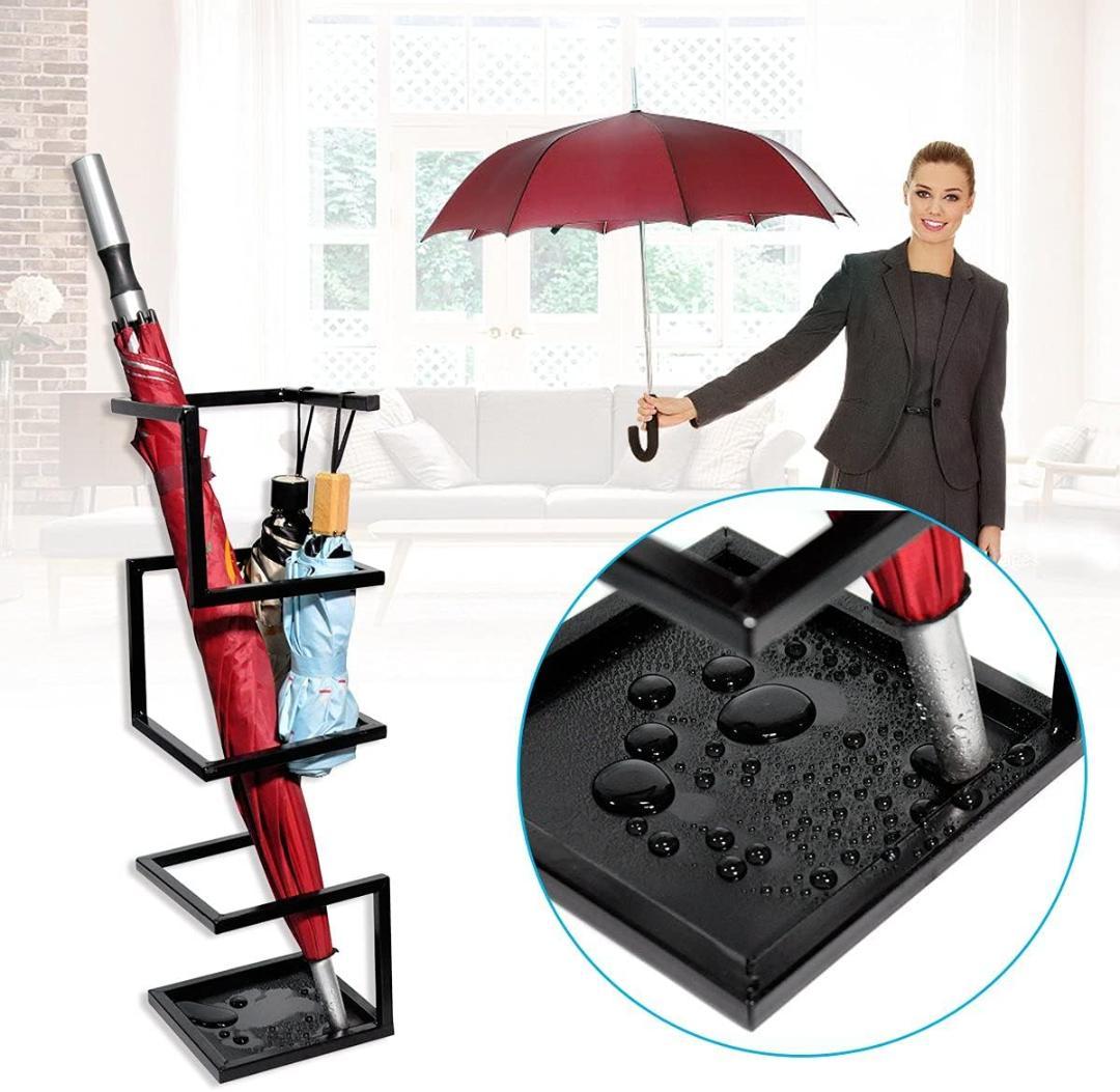 スリムデザイン傘立て，長傘と折りたたみ傘対応，玄関収納に最適，ブラック