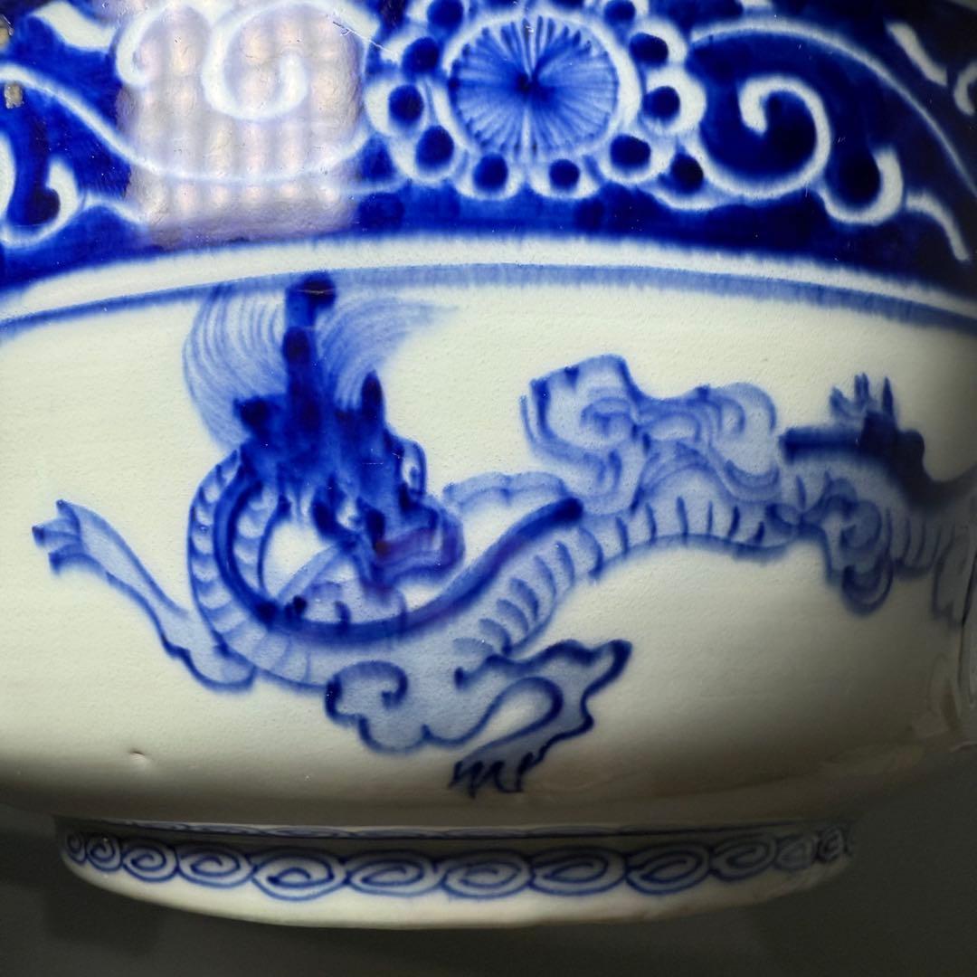 明治時代　大日本　肥碟山　山口製　染付祥瑞丸文様鉢　銘有り　直径26cm　名品