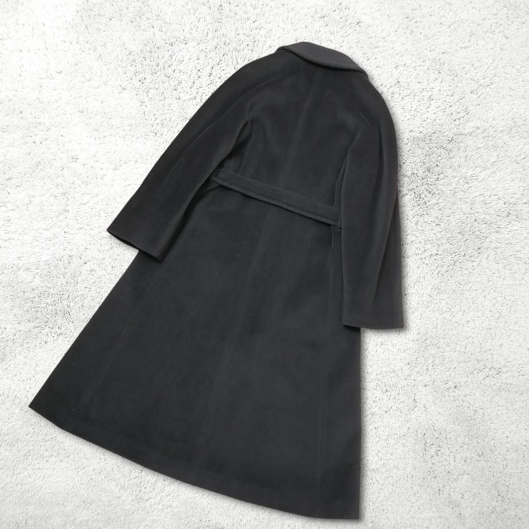 美品【マックスマーラ】カシミヤ混 ベルテッドコート ダブル 36 黒 ロング丈
