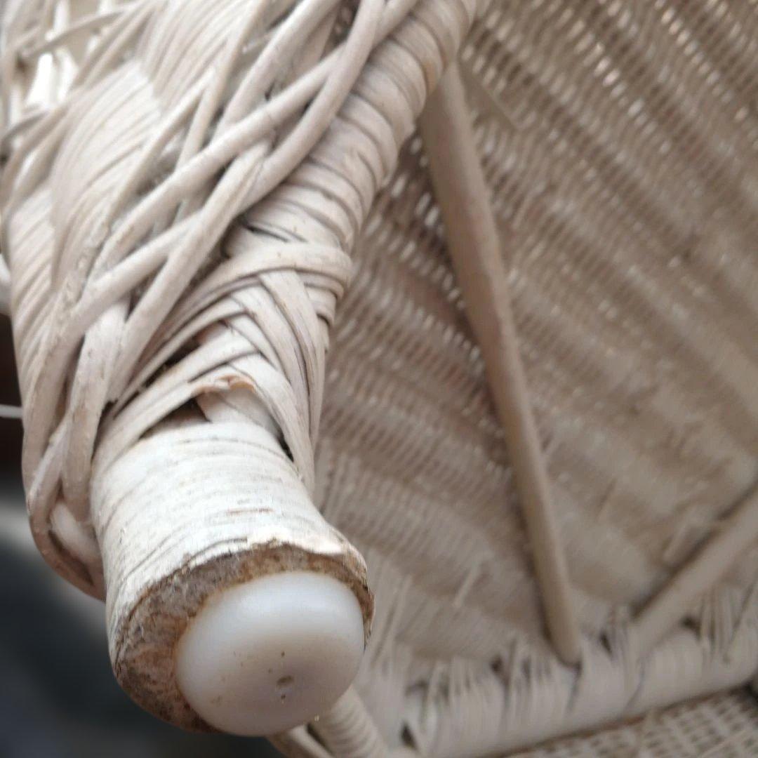 C ホワイトラタン編み込みテーブル 籐家具