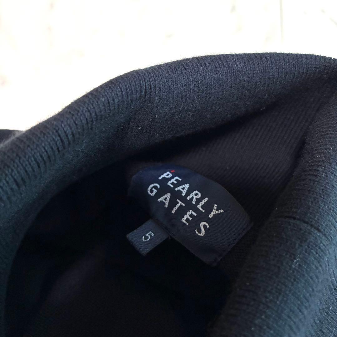 PEARLY GATES タートルネックニット　胸ワッペン ロゴスリーブ 黒 5