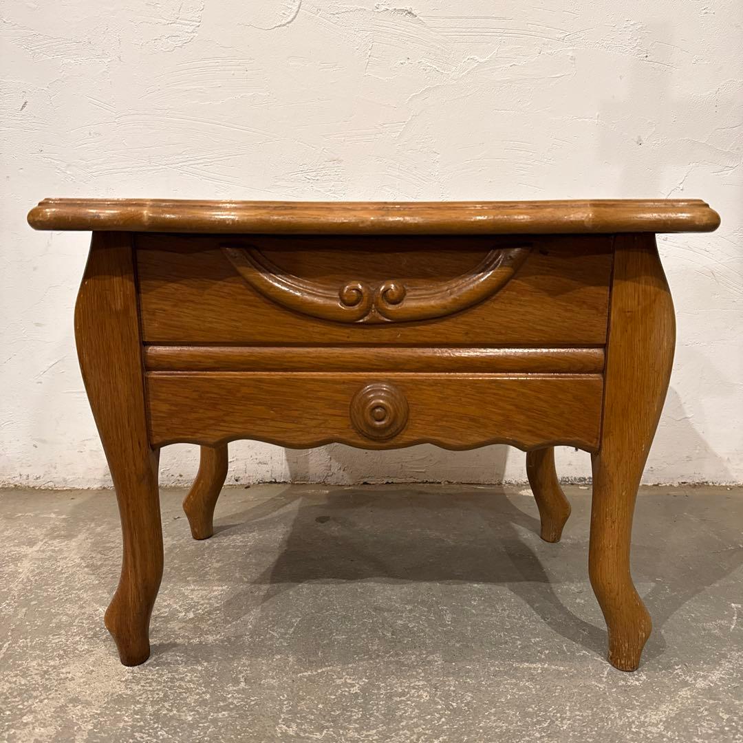 ヴィンテージ　木製サイドテーブル　収納　引き出し付き