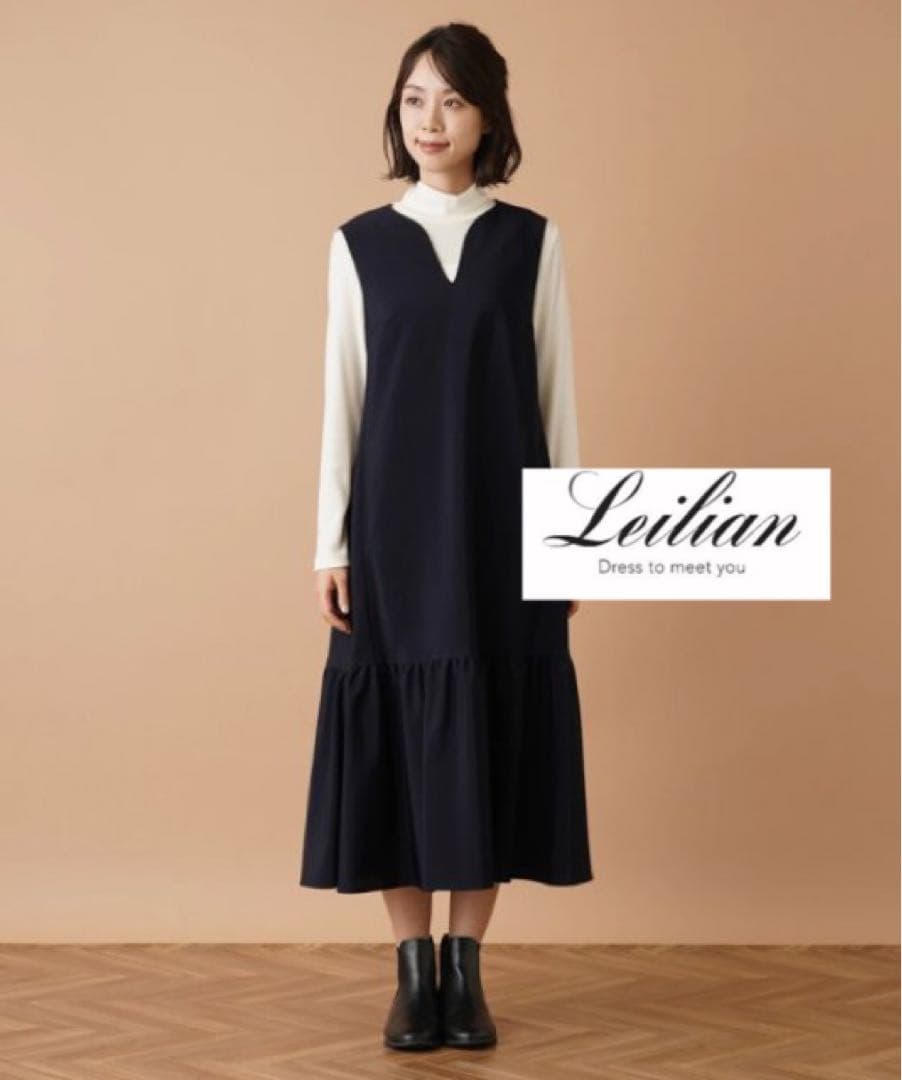 タグ付美品レリアン9号 ストレッチジャンパースカート　ネイビー