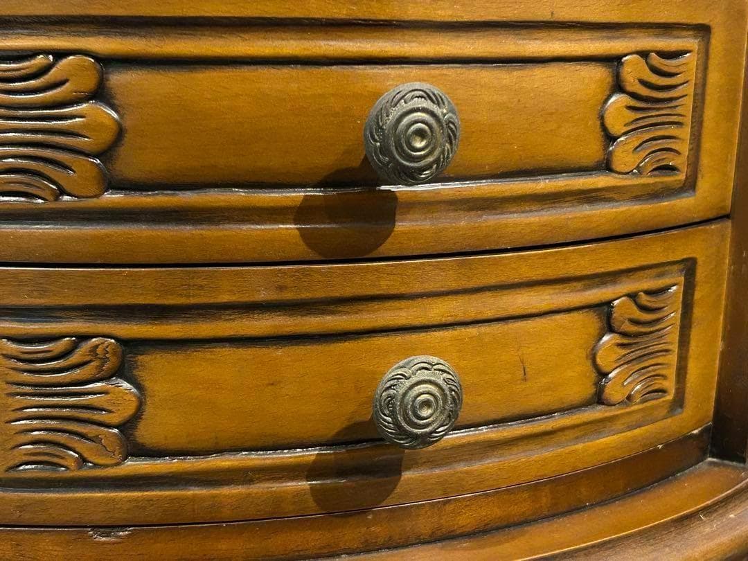 アンティーク　2段チェスト　ラウンドコンソール　クラシック　木彫　猫脚　GZ