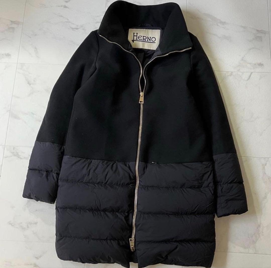 最終値下げ‼️ヘルノ HERNO 異素材切替 スタンドカラー ダウンコート