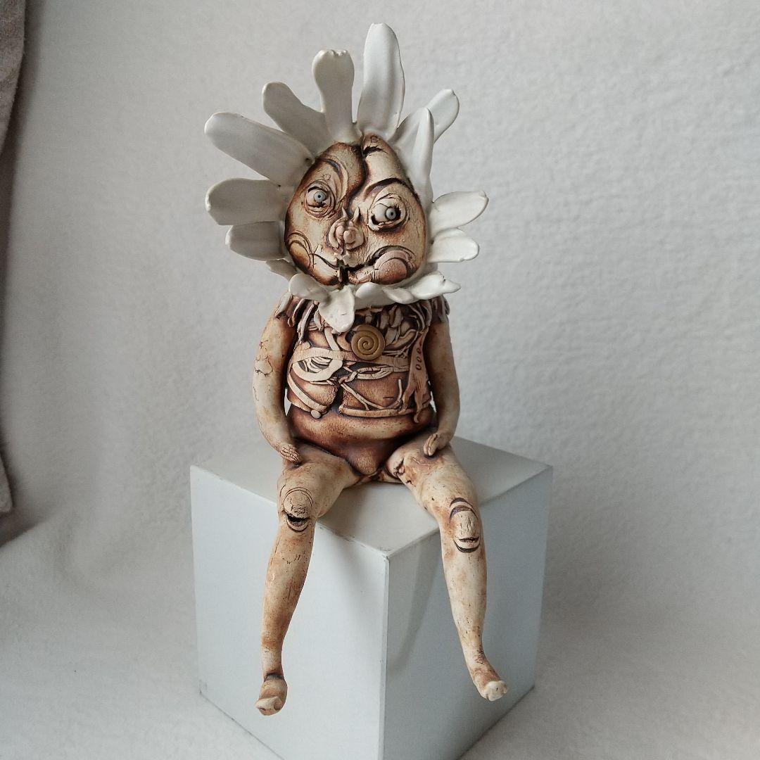 陶器人形 作家物 花とウサギの妖精 インテリア オブジェ