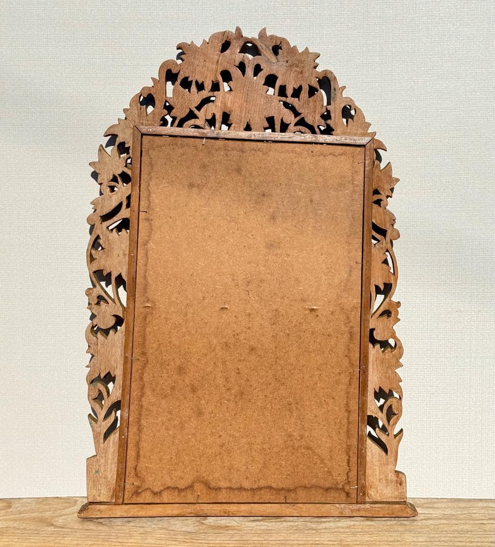 ビンテージ ウォールミラー 透かし彫りとレリーフが織りなす花鳥文 高さ71.5㎝
