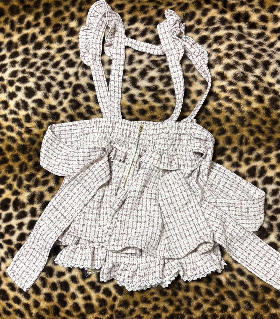 リズリサ ツイードサスペンダー付スカパン ピンク