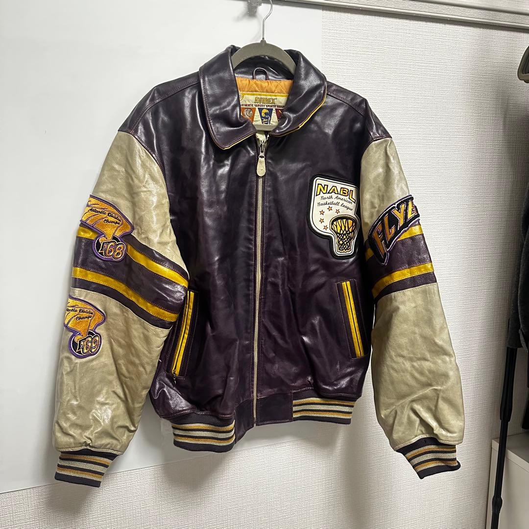 AVIREX FLYERS レザージャケット バスケ 刺繍 スタジャン 刺繍