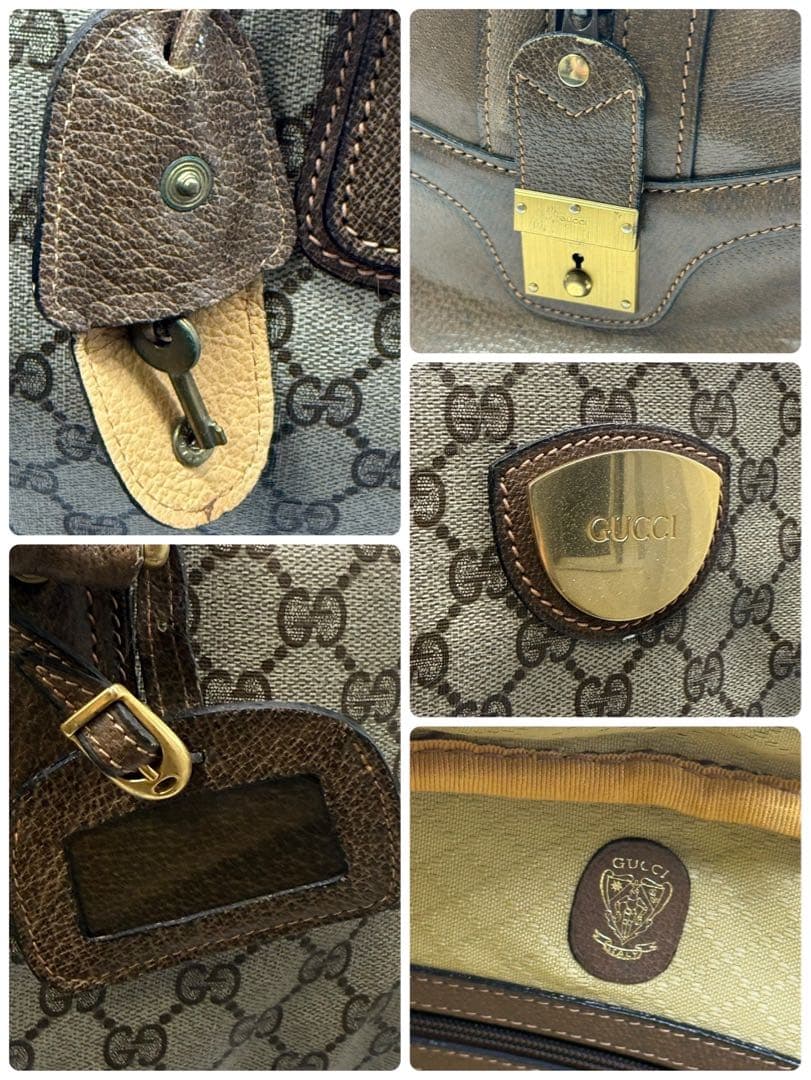 超希少‼️オールドグッチ アクセコ ボストンバッグ GG柄 鍵付 大容量 レザー